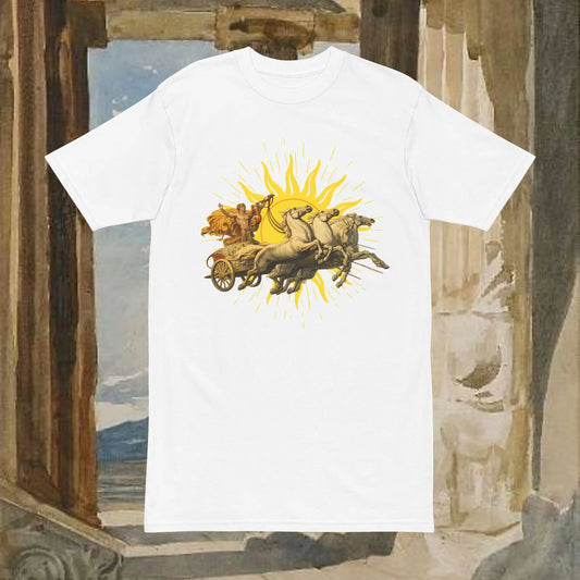 Mythic Sun Apollo Chariot T-Shirt — Apollo and his chariot cresting the rising sun. Printify