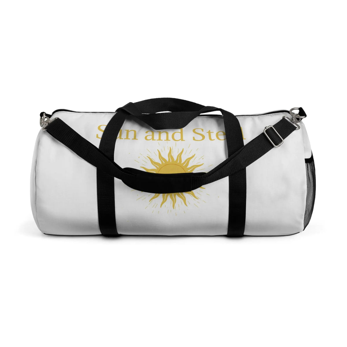 Sun and Steel Duffel Bag — Athletic Travel Gym Bag with Sun Emblem Printify