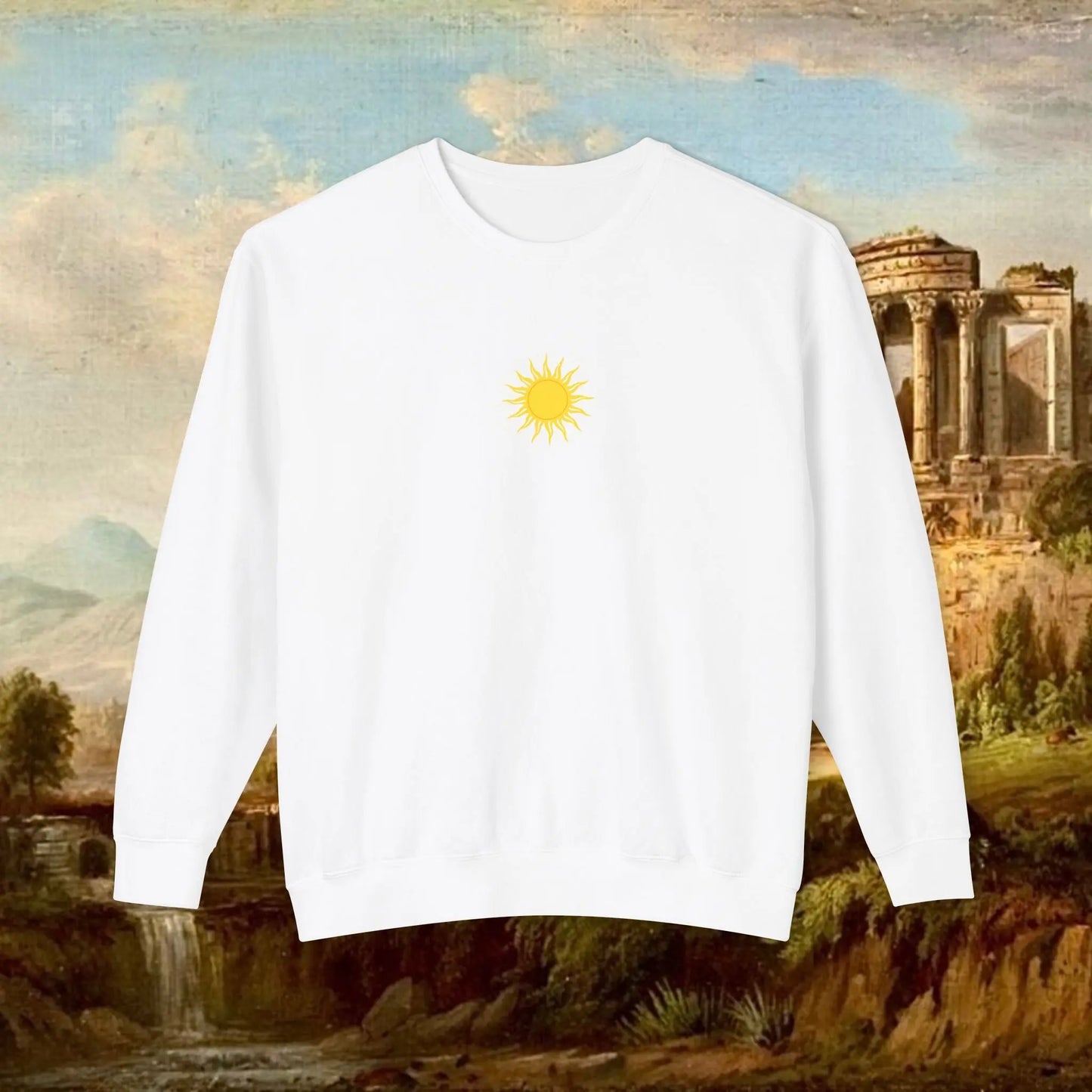 Sunrise pillars of Hercules crew neck Printify
