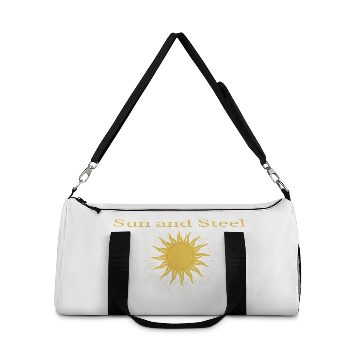 Sun and Steel Duffel Bag — Athletic Travel Gym Bag with Sun Emblem Printify