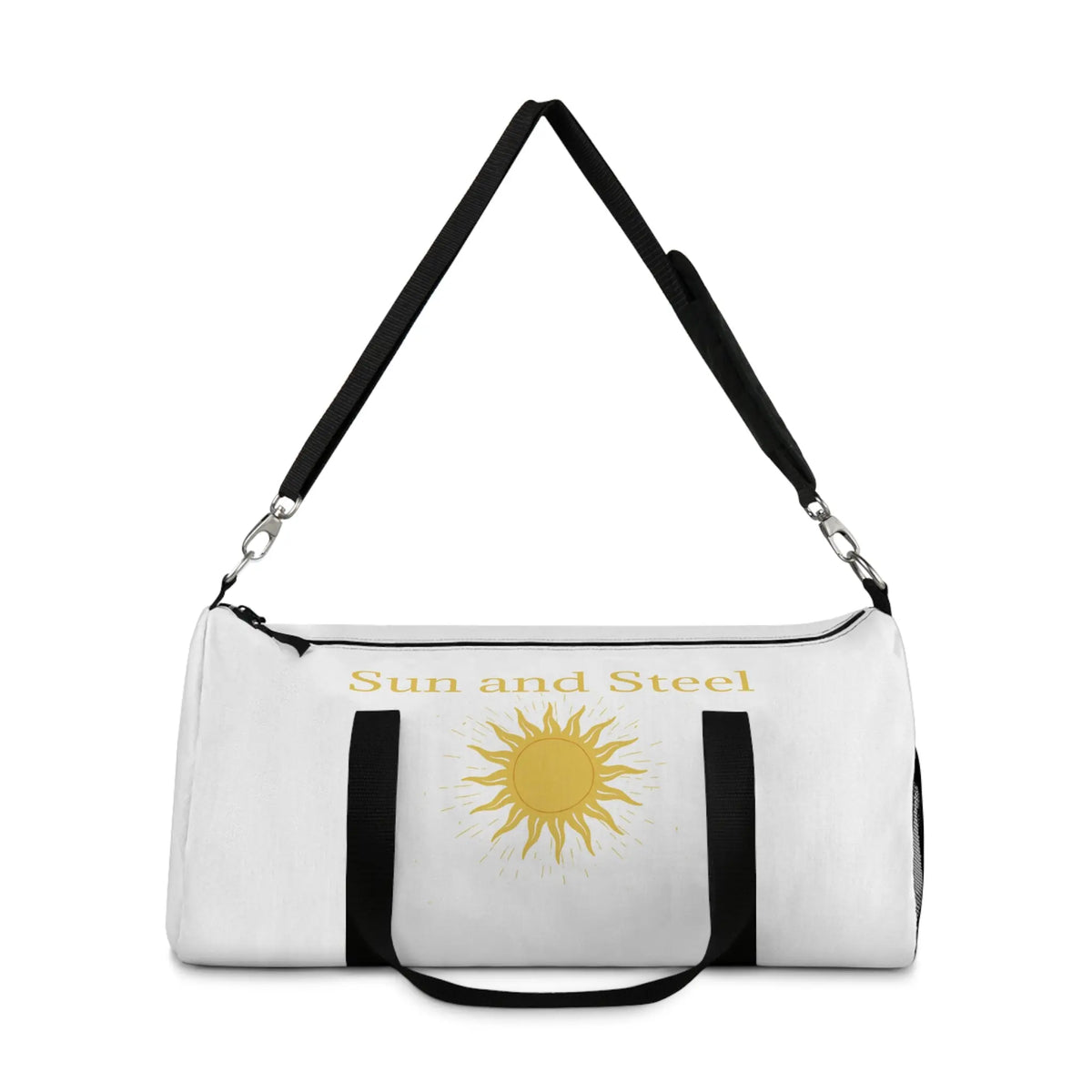 Sun and Steel Duffel Bag — Athletic Travel Gym Bag with Sun Emblem Printify