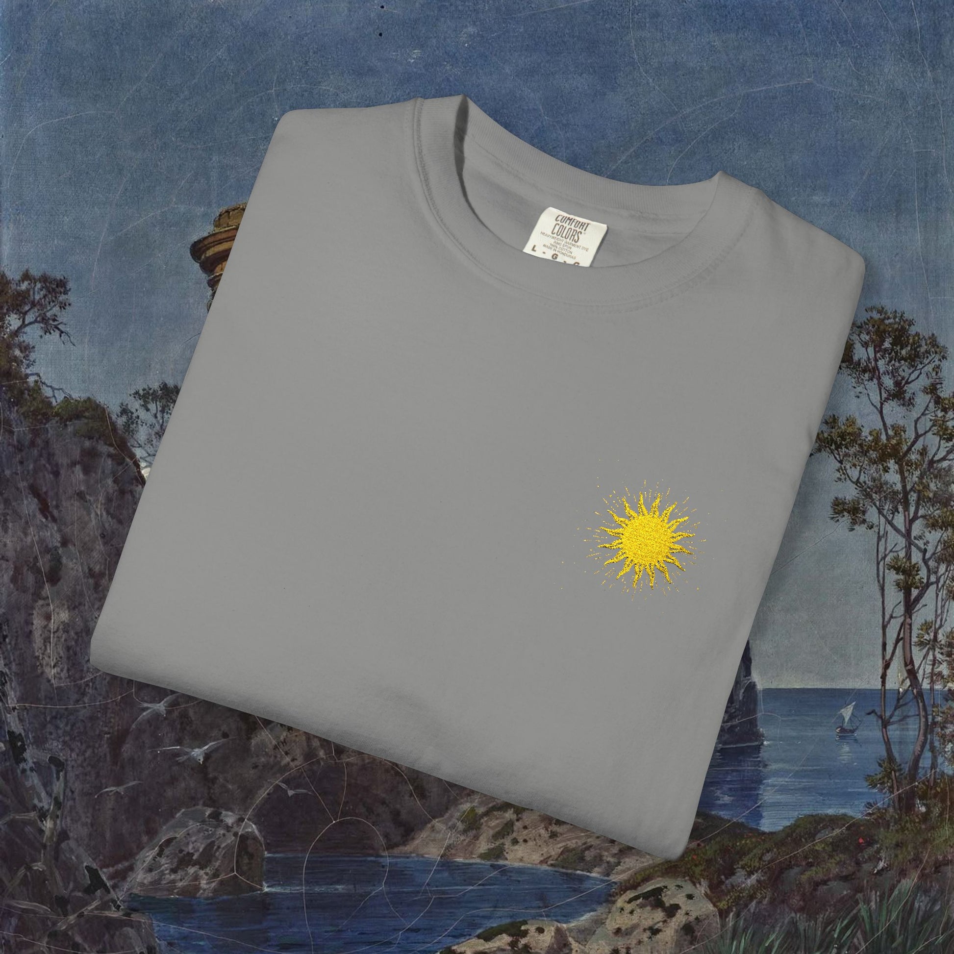 Vitality Sunrise Embroidered T-Shirt Printify
