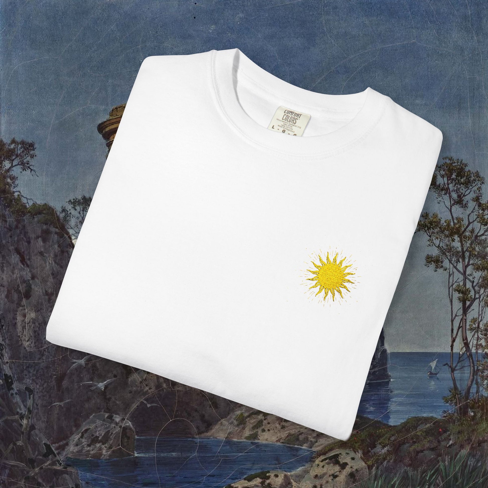 Vitality Sunrise Embroidered T-Shirt Printify
