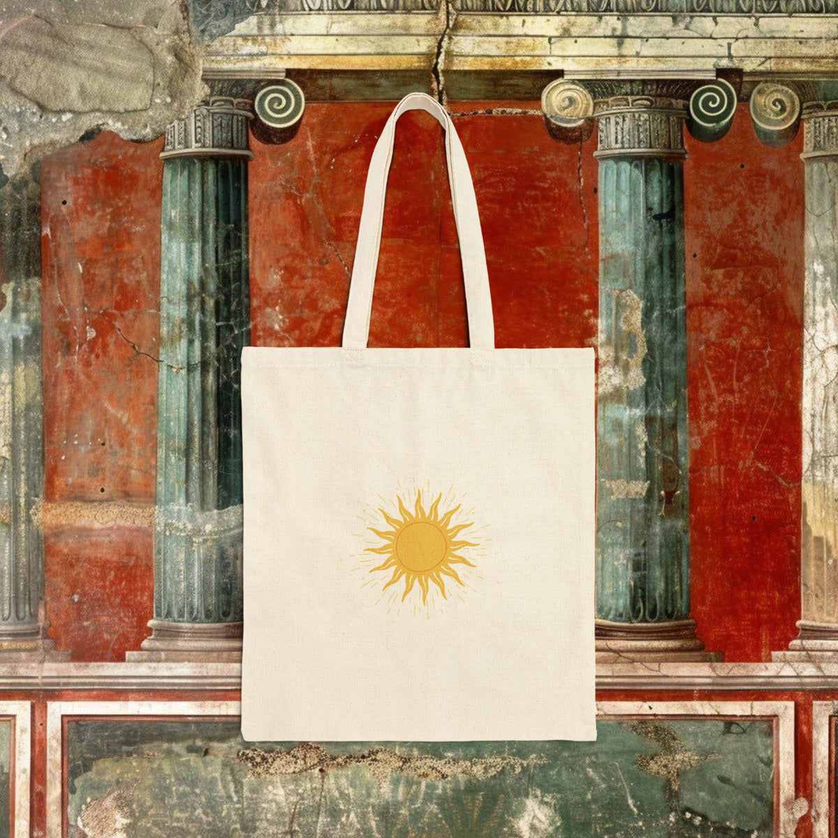 Sunshine Canvas Tote Bag — Yellow Sun Graphic Cotton Tote for Beach, Market & Everyday Use Printify